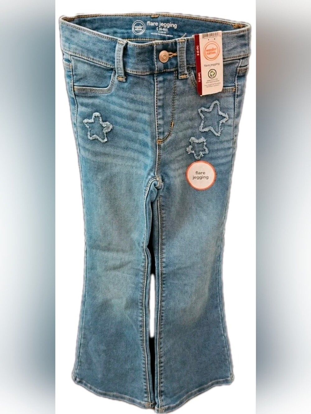 Wonder Nation Girls Star Patch Flare Jeggings - Size S (6-6X) Blue